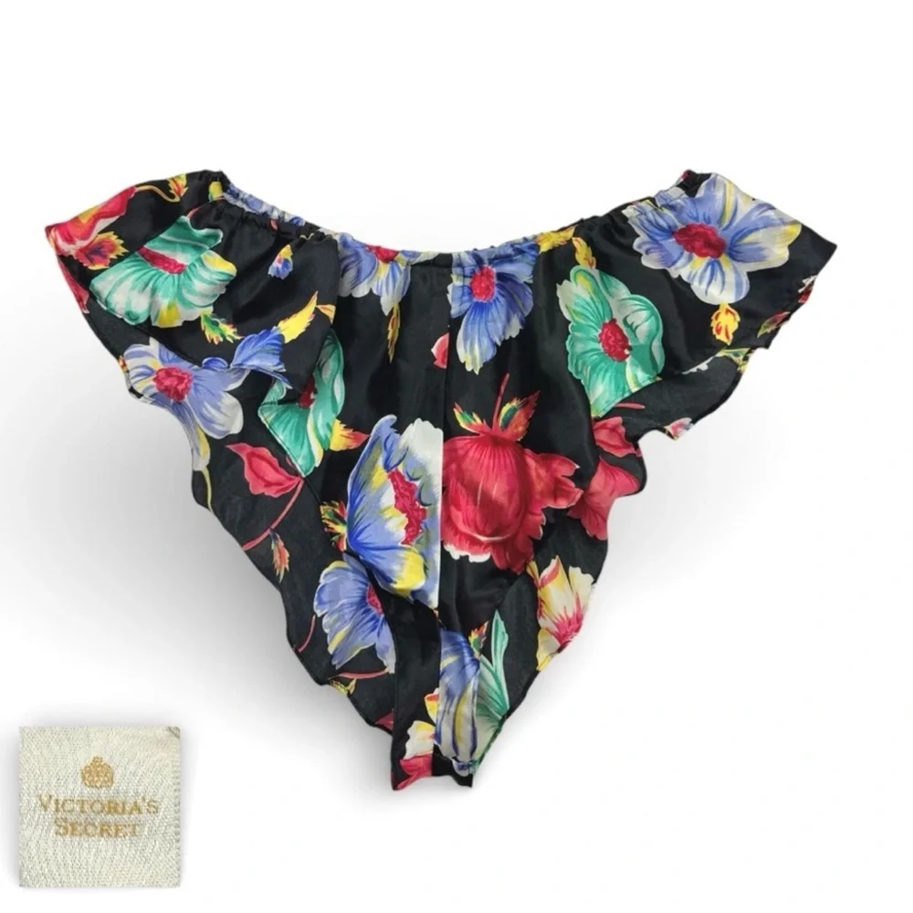 Victoria's Secret Gold Tag Dark Botanical Satin‎ Moody High Cut  Floral Brief Sm